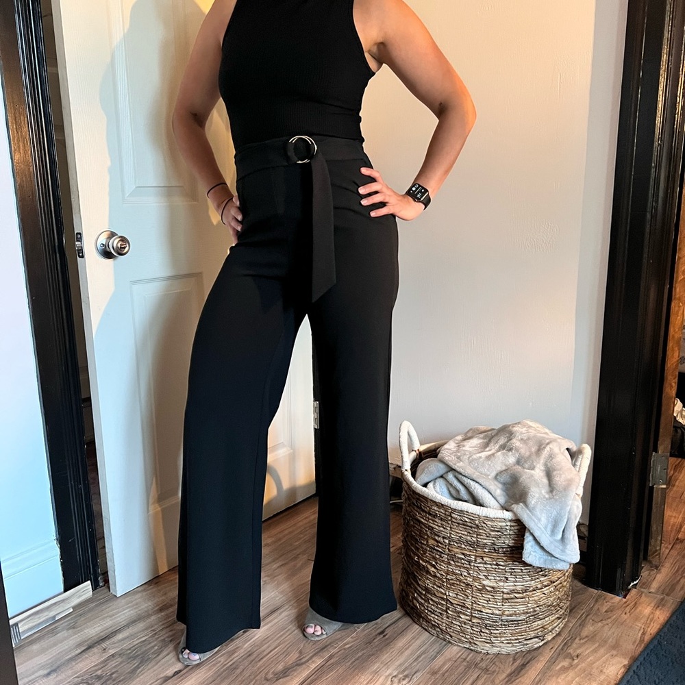 NaaNaa black wide leg trouser pant with belt | size 10
